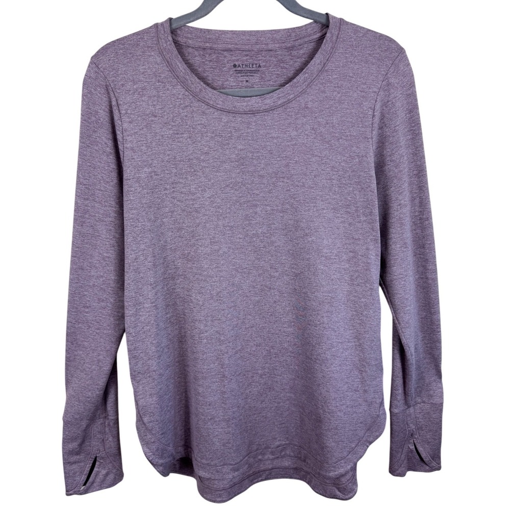 Athleta Womens Uptempo Heathered Purple Long Sleeve Active Top Thumbholes Size M